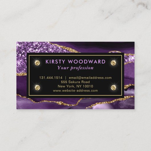 Elegant Paars- en goudgalglitteragaat Visitekaartje (Achterkant)