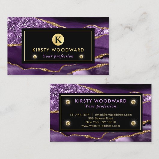 Elegant Paars- en goudgalglitteragaat Visitekaartje (Voorkant / Achterkant)