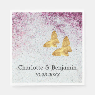 Elegant Paars en goudglitter Butterfly Wedding Servet