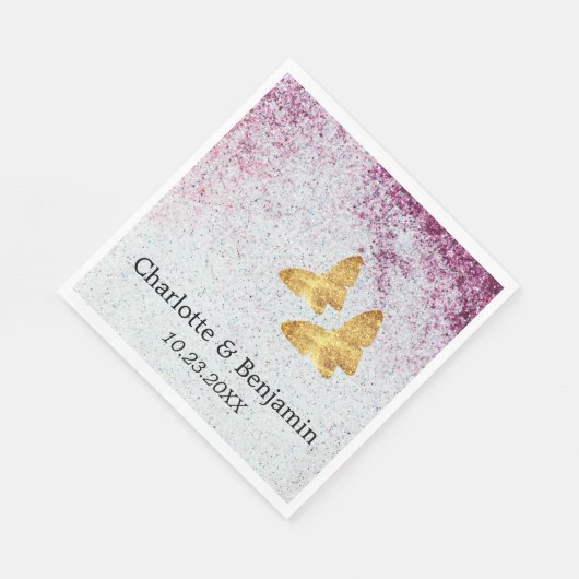 Elegant Paars en goudglitter Butterfly Wedding Servet (Hoek)