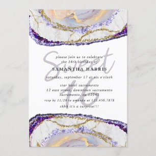 Elegant Paars en goudmarmer 16e verjaardag Kaart