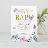 Elegant Paars- en goudvlinder Baby shower Kaart (Staand voorkant)