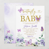 Elegant Paars- en goudvlinder Baby shower Kaart (Voorkant / Achterkant)
