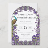 Elegant Paars en Green Peacock Wedding Invitations Kaart (Voorkant)