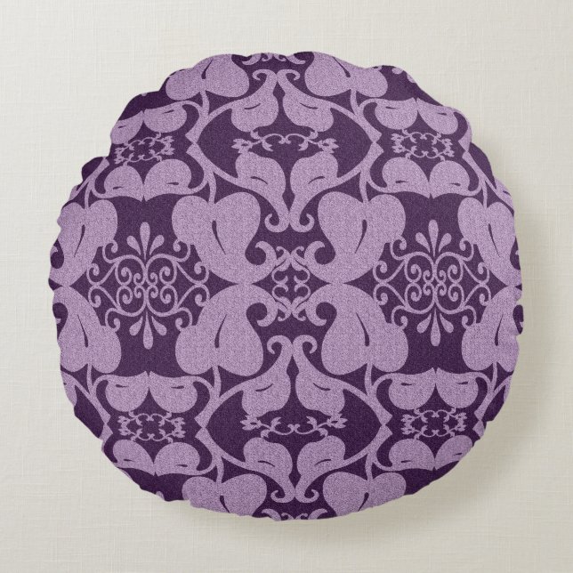 Elegant Paars en lavender Patroon Rond Kussen (Voorkant)