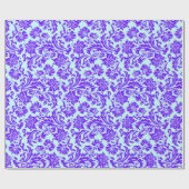 Elegant Paars en Light Blue Floral Dammaskers Cadeaupapier (Vlak)