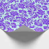 Elegant Paars en Light Blue Floral Dammaskers Cadeaupapier (Hoek)