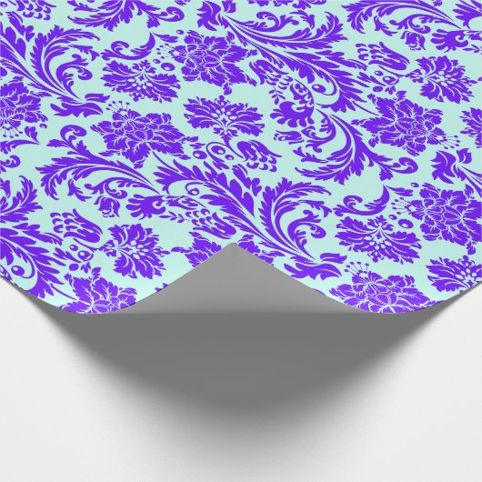 Elegant Paars en Light Blue Floral Dammaskers Cadeaupapier (Hoek)