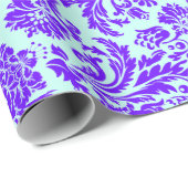 Elegant Paars en Light Blue Floral Dammaskers Cadeaupapier (Rol Hoek)