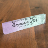 Elegant paars en mint glitter marble make-up artie naambordje (Zijkant)