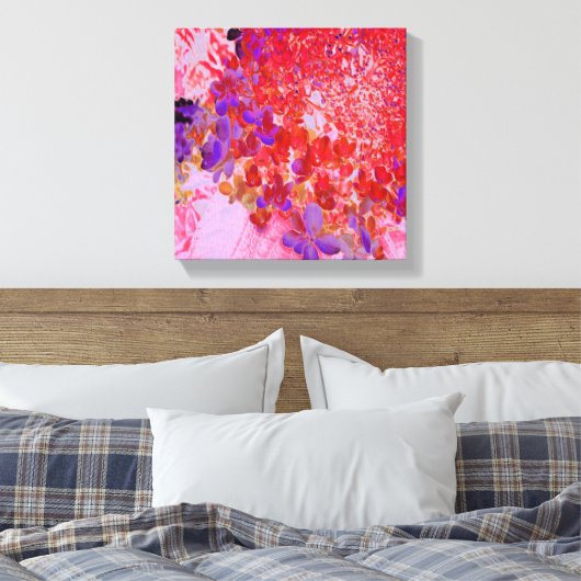 Elegant Paars en Oranje Licht Hydrangea Canvas Afdruk (Insitu (Slaapkamer))