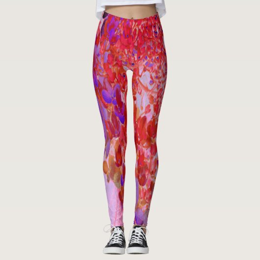 Elegant Paars en Oranje Licht Hydrangea Leggings (Voorkant)