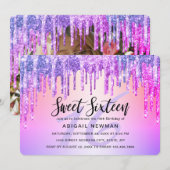 Elegant paars en roze glitter druppelt zoet zestie kaart (Voorkant / Achterkant)