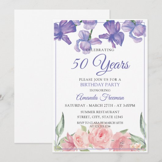 Elegant Paars en Rozen Moeder van de Dag Kaart (Voorkant / Achterkant)