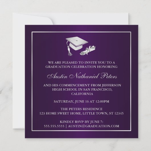 Elegant Paars en Silver Class of 2013 Invitation Kaart (Achterkant)