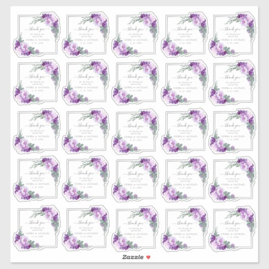 Elegant Paars en Silver Floral Weddenschap Dank je Sticker (Vel)