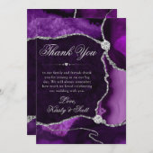 Elegant Paars en Silver Glitter Agate Wedding Bedankkaart (Voorkant / Achterkant)