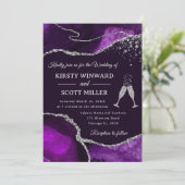 Elegant Paars en Silver Glitter Agate Wedding Kaart (Staand voorkant)