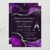 Elegant Paars en Silver Glitter Agate Wedding Kaart (Voorkant / Achterkant)