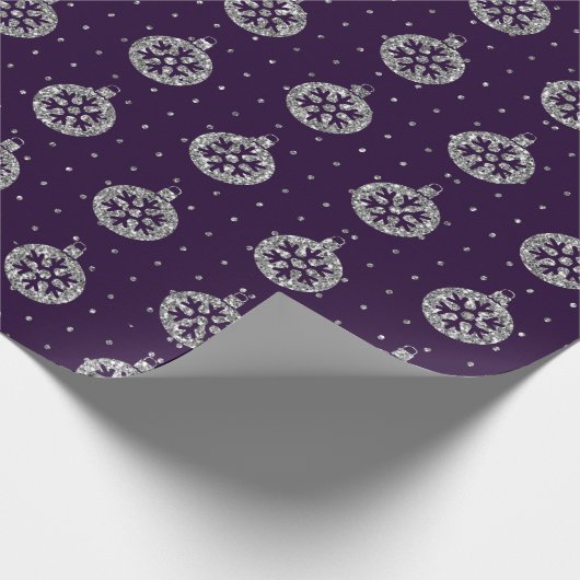 Elegant Paars en Silver Glitter Kerstmis Baubles Cadeaupapier (Hoek)
