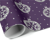 Elegant Paars en Silver Glitter Kerstmis Baubles Cadeaupapier (Rol Hoek)
