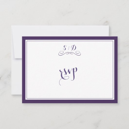Elegant Paars en White Border Wedding RSVP (Voorkant)