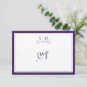 Elegant Paars en White Border Wedding RSVP (Staand voorkant)