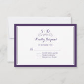 Elegant Paars en White Border Wedding RSVP (Achterkant)