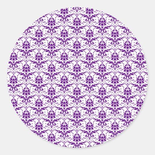 Elegant Paars en White Damask Pattern Ronde Sticker (Voorkant)