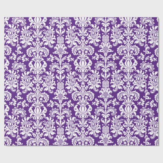 Elegant Paars en White Floral Damaskers Cadeaupapier (Vlak)