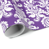 Elegant Paars en White Floral Damaskers Cadeaupapier (Rol Hoek)