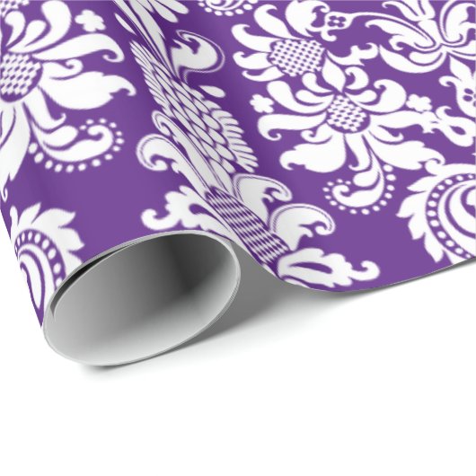 Elegant Paars en White Floral Damaskers Cadeaupapier (Rol Hoek)
