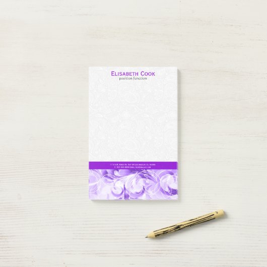 Elegant Paars en White Floral Sparkles 2 Post-it® Notes (Op bureau)