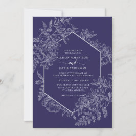 Elegant Paars en White Geometric Floral Wedding Kaart