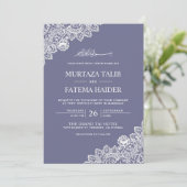 Elegant Paars en White Lace Muslim Wedding Kaart (Staand voorkant)