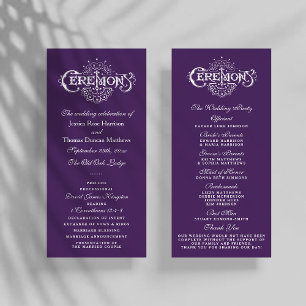 Elegant Paars en White Wedding Ceremony Programma' Reclamekaart