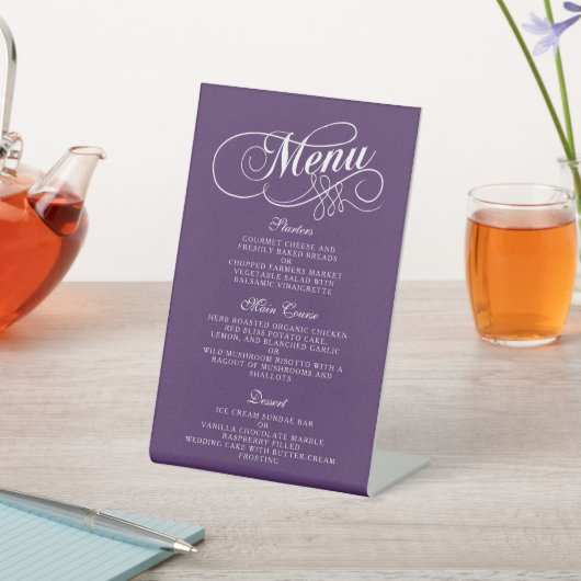 Elegant Paars en White Wedding Menu Sjablonen Reclamebord Met Voetstuk (Insitu)
