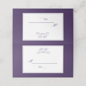 Elegant paars en wit rand tafelnummer plaatskaartje (Buitenkant ongevouwen)