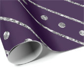 Elegant Paars en Zilver Glitter Kerststrepen Cadeaupapier (Rol Hoek)