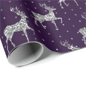 Elegant Paars en zilver Glitter Reindekerst Cadeaupapier (Rol Hoek)