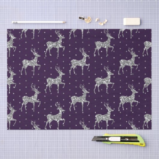 Elegant Paars en zilver Glitter Reindekerst Tissuepapier (Craft)