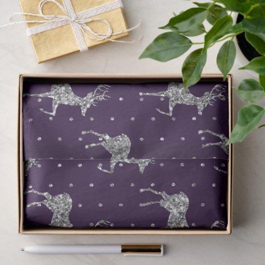 Elegant Paars en zilver Glitter Reindekerst Tissuepapier (Geschenk)