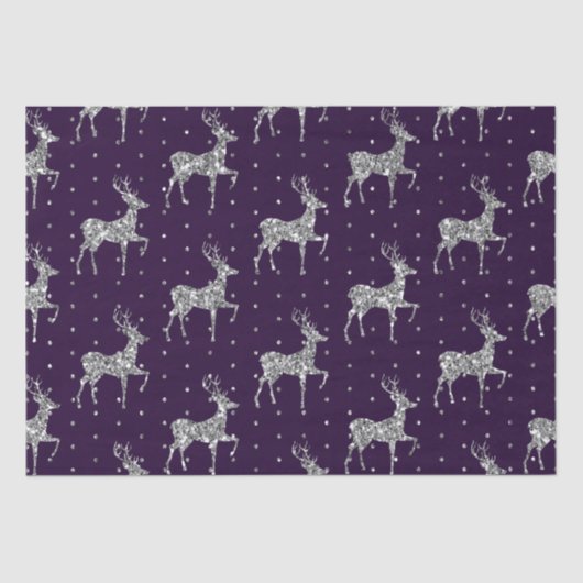 Elegant Paars en zilver Glitter Reindekerst Tissuepapier (Voorkant)