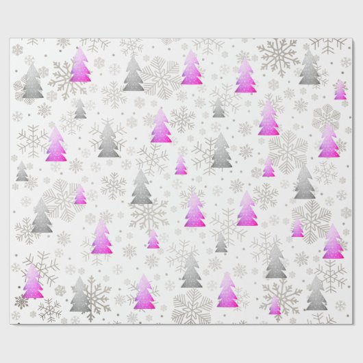 Elegant Paars en zilver kerstboomblauw Cadeaupapier (Vlak)