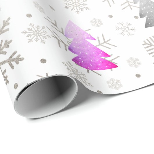 Elegant Paars en zilver kerstboomblauw Cadeaupapier (Rol Hoek)