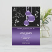 Elegant Paars en zilver op de Zwarte Partij Kaart (Staand voorkant)