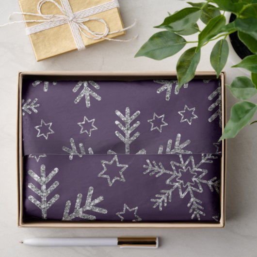 Elegant Paars en zilver Snowflakes kerst Tissuepapier (Geschenk)
