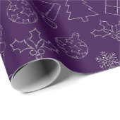 Elegant Paars- en zilverglitter-kerstpatroon Cadeaupapier (Rol Hoek)