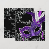 Elegant paars en zwart gemaskerd bal kaart (Voorkant / Achterkant)