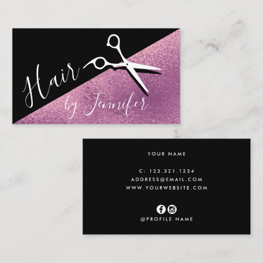 Elegant paars en zwarte schaar visitekaartje (Voorkant / Achterkant)